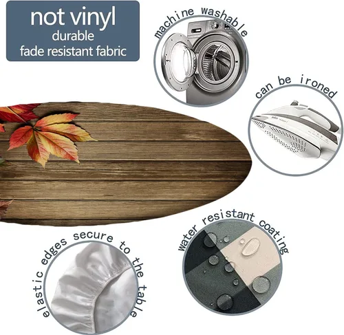 Miniatura 3 de Mantel redondo ajustable de otoño con borde elástico, a grano de madera, para decoración de mesa de picnic, fiesta, cocina interior o comedor