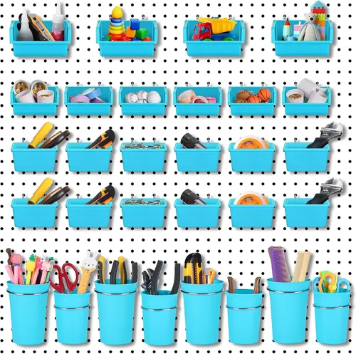 Miniatura 12 de Roowest Juego de 60 piezas de cubos para tablero de clavijas, juego de contenedores para tablero de clavijas, organizador de pared con ganchos