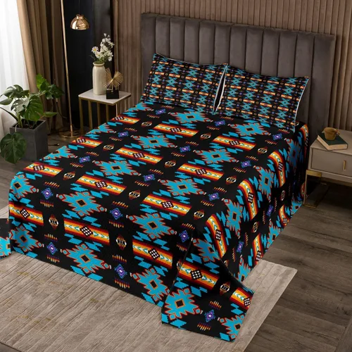 Miniatura 11 de Erosebridal Juego de colcha étnica tribal con flechas geométricas aztecas, acolchado occidental, tribu africana, exótico, atrapasueños, plumas