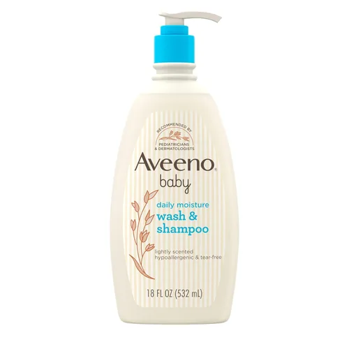Aveeno Baby Daily Moisture - Jabón corporal suave y champú con extracto de avena, lavado de baño y champú para el cabello 2 en 1, sin desgarros ni