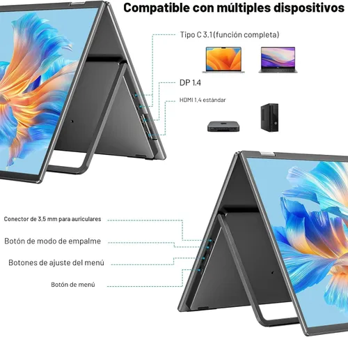 Miniatura 6 de InnoView Monitor portátil dual de 23.8 pulgadas 180Hz 2560 x 1440P 2K 100% sRGB - Diseño plegable y apilable con ajuste de pantalla de 315°