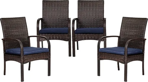 Miniatura 8 de Sillas de comedor de mimbre al aire libre, sillas de comedor de ratán para patio, silla de restaurante con cojines extraíbles, sillón para hoguera
