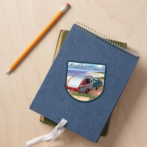 Miniatura 3 de Adhesivo troquelado Carpinteria, California, Retro Camper on Beach, vinilo adhesivo de contorno de 3 a 6 pulgadas