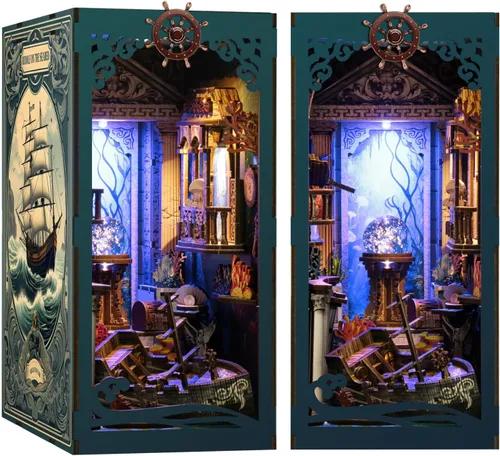 Miniatura 11 de Kit de rincón de libros de bricolaje 3D rompecabezas de madera para adultos, kit de casa en miniatura de librería, estantería de libro, decoración