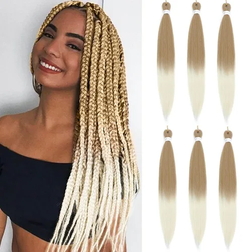 Miniatura 44 de Extensiones de cabello trenzado preestirado colorido, 3 colores, mezcla de cabello trenzado para niñas, 26 pulgadas, 3 paquetes