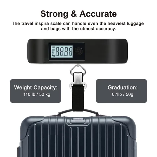 Miniatura 5 de Travel Inspira Báscula de equipaje báscula digital de equipaje báscula de equipaje con pantalla LCD retroiluminada 110 libras1102lbs batería