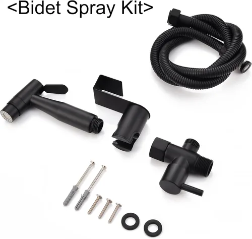 Miniatura 7 de Pulverizador de bidé de inodoro negro mate, accesorio rociador con manguera de acero inoxidable para higiene personal, rociador de inodoro de mano