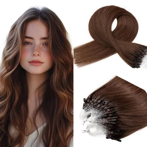 Miniatura 8 de Micro Link - Extensiones de cabello humano Remy virgen con micro anillo, extensiones de cabello humano de 0.02 oz/hebra, 1.76 oz, extensiones de #1