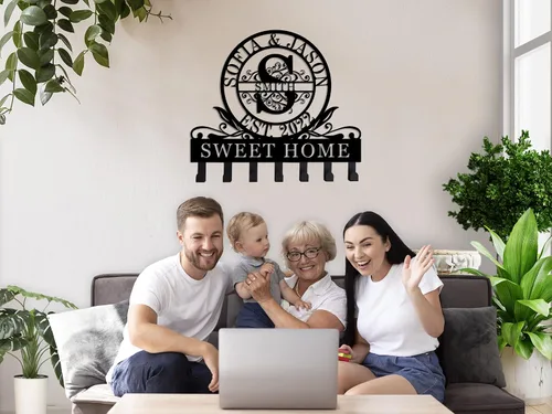Miniatura 2 de Soporte personalizado para llaves de pared, ganchos de pared con nombre de familia, organizador de llaves de metal, decoración para colgar llaves