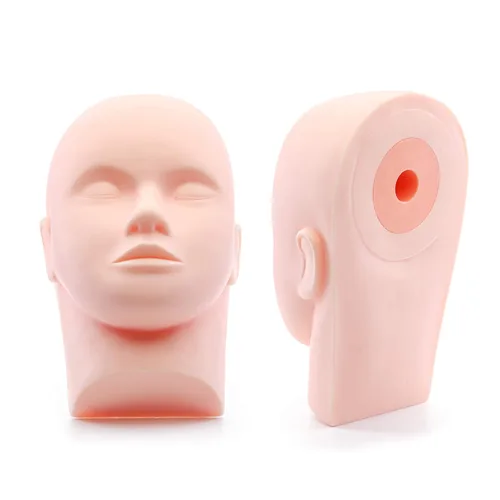 Miniatura 2 de Foraineam Paquete de 2 cabezales de entrenamiento de práctica de goma, maniquí de cosmetología, cabeza de cara para pestañas, maquillaje y masaje