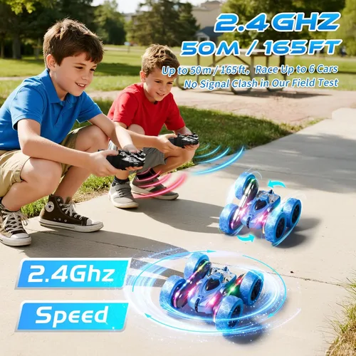 Miniatura 6 de Auto de Acrobacias con Control Remoto 4WD 360° Flip RC de Doble Cara, Barra de Luces LED, Batería Modular USB-C, 2.4 GHz, Juguete al Aire Libre