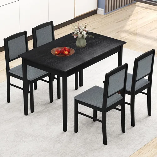 Miniatura 10 de NAFORT Juego de mesa de comedor de 5 piezas para 4, juego de 4 sillas de mesa de cocina de madera maciza, juego de comedor moderno de mediados