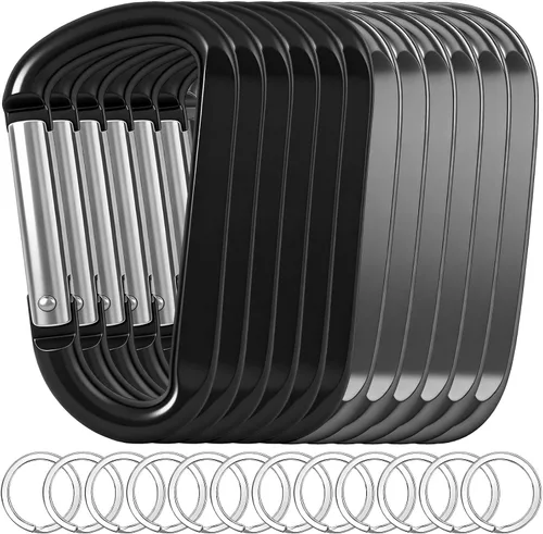 Miniatura 14 de 12 clips de mosquetón para llavero, clip de aluminio de 3 pulgadas, hebilla de gancho de mosquetón sin bloqueo en forma de anillo D, herramienta