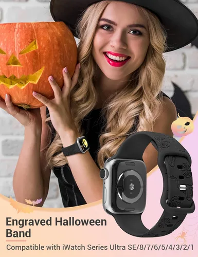 Miniatura 5 de W-RARA Correa grabada de Halloween compatible con Apple Watch Band de 1.496 in 1.575 in 1.614 in 1.654 in 1.732 in 1.772 in 1.929 in para mujeres