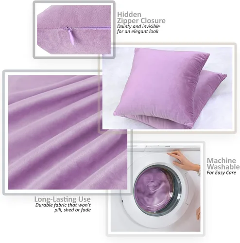 Miniatura 3 de Nestl Fundas de cojín decorativas, acogedoras fundas de almohada de terciopelo lavanda 51 x 51 cm, suaves fundas de almohadón sólido para sofá, cama