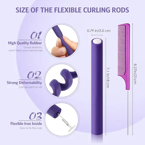 Miniatura 2 de Syhood - 30 piezas de varillas rizadoras flexibles, rulos de cabello con espuma suave sin calor y 1 peine de cola de rata de acero para mujeres