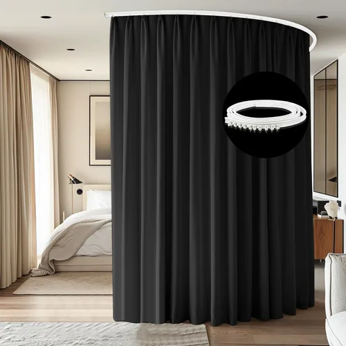 Miniatura 19 de Divisor de habitación con rieles para cortinas montadas en el techo, juego extra ancho de cortinas opacas con rieles flexibles para dormitorio