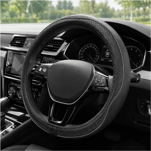 Miniatura 7 de Funda para volante de automóvil, 15 pulgadas, antideslizante, de cuero transpirable, protector de volante suave envolvente completo para hombres