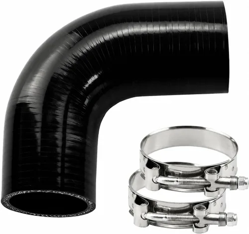 Ucreative Codo de 90 grados ID: 2.0" (51mm) Manguera de silicona acopladora de 4 capas de alto rendimiento para vehículo con abrazadera de perno en T