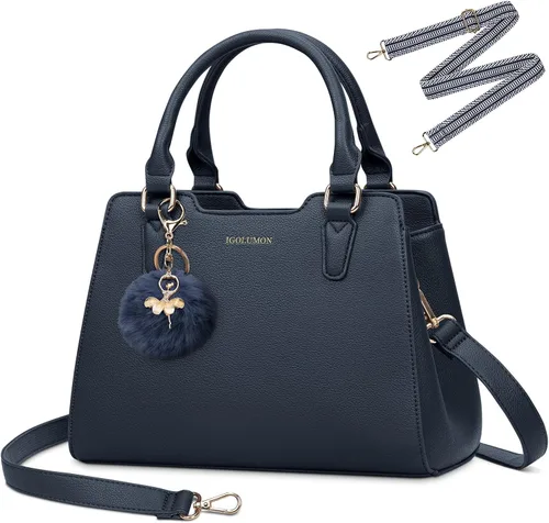 Miniatura 9 de IGOLUMON Bolso de mujer con asa superior de cuero vegano sintético Satchel Monedero para mujer Bolso de mano de diseñador con lindo pompón
