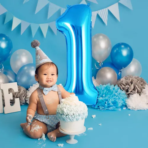Miniatura 2 de Globos azules con número 1 de 40 pulgadas, globos grandes de helio de lámina con número, globos gigantes de Mylar número 1 para suministros