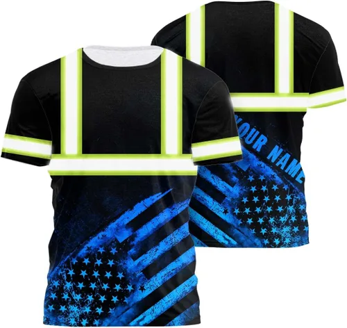 Miniatura 16 de Camiseta de alta visibilidad con bandera de EE. UU., con nombre personalizado, ropa de trabajo de seguridad reflectante, caminantes Calavera