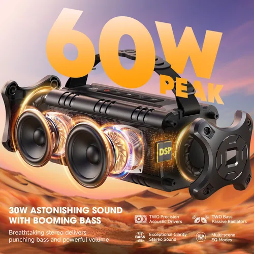 Miniatura 8 de W-KING Altavoces Bluetooth Portátiles Inalámbricos, (60W Pico) 30W RMS IPX6 Altavoz para Exteriores Impermeable Fuerte, 24H, EQ, AUX, Tarjeta TF