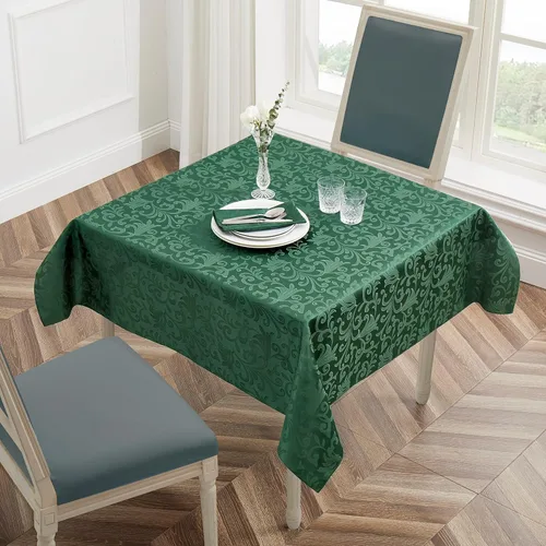 Miniatura 8 de Mantel cuadrado de damasco de desplazamiento verde jacquard de 52 x 52 pulgadas, mantel lavable para mesa de comedor, fiestas de buffet y campamento