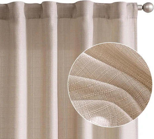 Miniatura 15 de JINCHAN Cortinas de lino beige para sala de estar y dormitorio, cortinas texturizadas de 63 pulgadas de largo, cortinas de estilo rústico de tejido