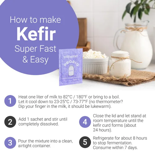 Miniatura 4 de Yogourmet Kéfir Starter con probióticos (6 sobres = 6 cuartos de galón de kéfir) - Haz kéfir en casa - Cultivo básico - Todo natural, sin gluten