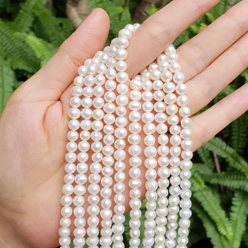 Miniatura 2 de Adabele Perlas sueltas redondas de agua dulce de 14 pulgadas de grado AA de alto brillo de 0.197-0.236 in para fabricación de joyas y manualidades