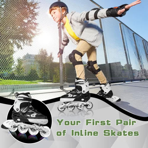 Miniatura 7 de Patines en línea ajustables para niños y adultos, patines al aire libre para principiantes con todas las ruedas iluminadas para niñas, niños, Blanco