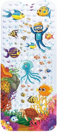 Miniatura 18 de Tapete de baño para bebé para niños, tapete antideslizante sin BPA para niños, tapete de dibujos animados antideslizante con ventosas y agujeros