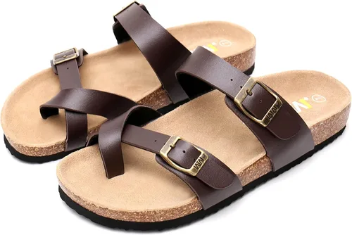 Miniatura 7 de Women's Cork Footbed Sandals - Cow Suede Slide Sandals for Women Toe Loop with Adjustable Strap Buckle Open Toe Beach Sandals