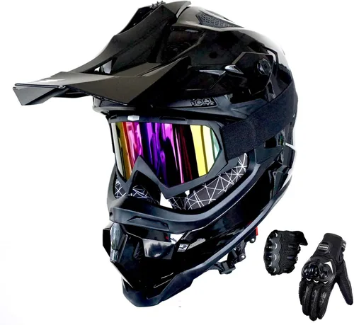 Miniatura 16 de 1Storm - Casco de motocross para adulto ATV Dirt Bike BMX MX Downhill Mountain Helmet estilo pista JH601; conjunto de casco rosa dinosaurio + gafas