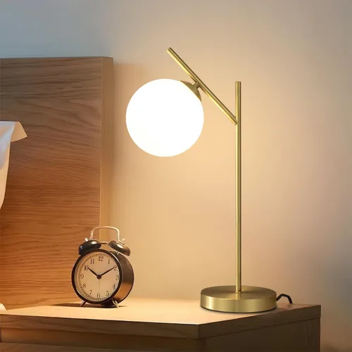Miniatura 14 de Juego de 2 lámparas de mesa de globo, lámpara de escritorio de latón y vidrio con pantalla de vidrio blanco lechoso, lámpara de pie contemporánea