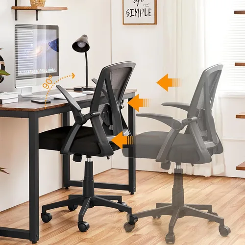Miniatura 4 de Yaheetech Silla de oficina en casa, silla de escritorio de trabajo, silla giratoria de malla para computadora con brazos abatibles, altura Negro
