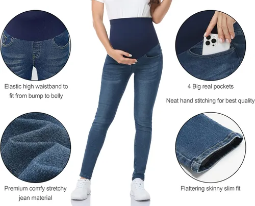 Miniatura 2 de POSHGLAM Pantalones de maternidad para mujer, pantalones de mezclilla ajustados sobre el vientre, cómodos pantalones elásticos para embarazo, S-XXL