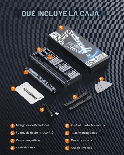 Miniatura 9 de JOREST Mini destornillador eléctrico, pequeño juego de destornilladores de precisión inalámbricos con 38 puntas magnéticas, 5 ajustes de torsión