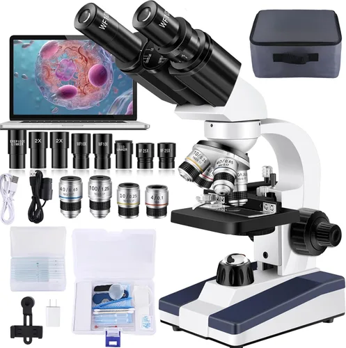 Miniatura 12 de Microscopio para adultos con oculares WF10x y WF25x, aumento de 40X-2000X, cámara USB, microscopio para adultos adecuado para laboratorio y escuela