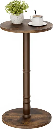 Miniatura 15 de Homleke Mesa auxiliar redonda, pilar de madera maciza con parte superior y base de madera, pequeña mesa de acento para bebidas para sala de estar