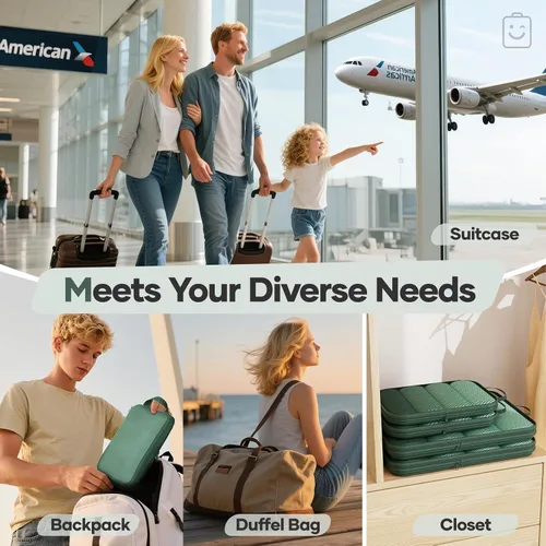 Miniatura 9 de Veken Juego de 11 cubos de compresión para artículos esenciales de viaje, bolsas organizadoras compresibles expandibles grandes para ropa, bolsas