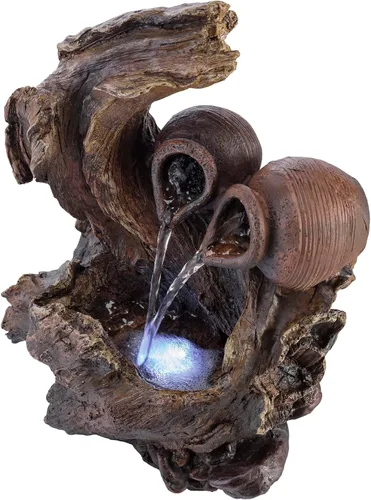 Miniatura 11 de Alpine Corporation fuente de mesa interior de 14 pulgadas de alto con dos jarrones en una rama de árbol con luces LED