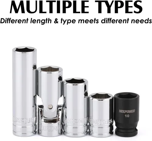 Miniatura 6 de MIXPOWER 5 piezas de enchufe de 1/4" de 6 puntos de tamaño único de 10 mm, juego de enchufes de 10 mm, enchufe magnético, junta universal, enchufe