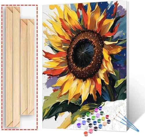 Miniatura 31 de Pintura al óleo DIY pintar por números para adultos principiante flores amarillas pintura por números antiestrés pintura digital al óleo, pintura
