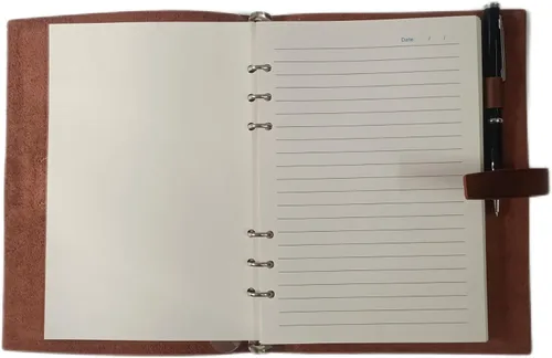 Miniatura 5 de Cuaderno de escritura en espiral de cuero genuino, cuaderno A5 con cubierta de cuero para hombres y mujeres, carpeta de 6 anillas, bloc de notas