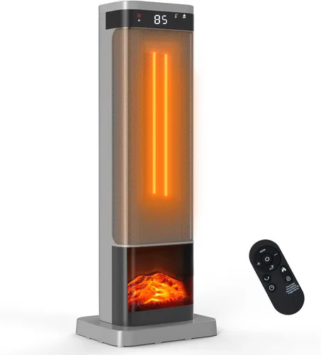 Sweetcrispy Calentador de espacio para uso en interiores, calentador portátil de 24 pulgadas con control remoto y termostato, 3 modos de luz,