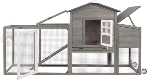 Miniatura 13 de Gowoodhut Gallinero de madera maciza con jaula grande de 2 pisos, techo de asfalto, caja nido, ruedas de PU, perca de pollo con poste Techo
