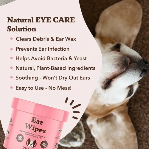 Miniatura 2 de Toallitas para Orejas de Perro Naturales (50 Unidades) Limpiador Higiénico para Orejas de Perro Infundido con Aceites Esenciales, Reduce el Olor