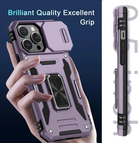 Miniatura 142 de DEERLAMN Funda para iPhone Xs Max con funda deslizante para cámara + protector de pantalla, soporte giratorio de anillo de grado militar a prueba